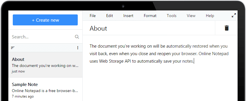 Infore Online Notepad Screenshot